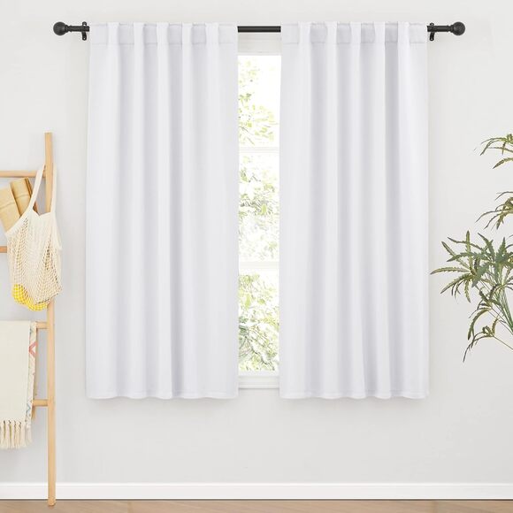 White Short Curtains 42x63 Room Darkening Thermal Insulated Drapes 2 Panels - Picture 1 of 11